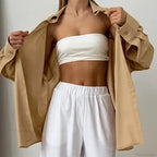 Solid Loose Cotton Blouse Elegant Autumn Blouse