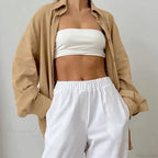 Solid Loose Cotton Blouse Elegant Autumn Blouse
