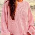 Solid O-Neck Ribbed Long Sleeve Sweater
