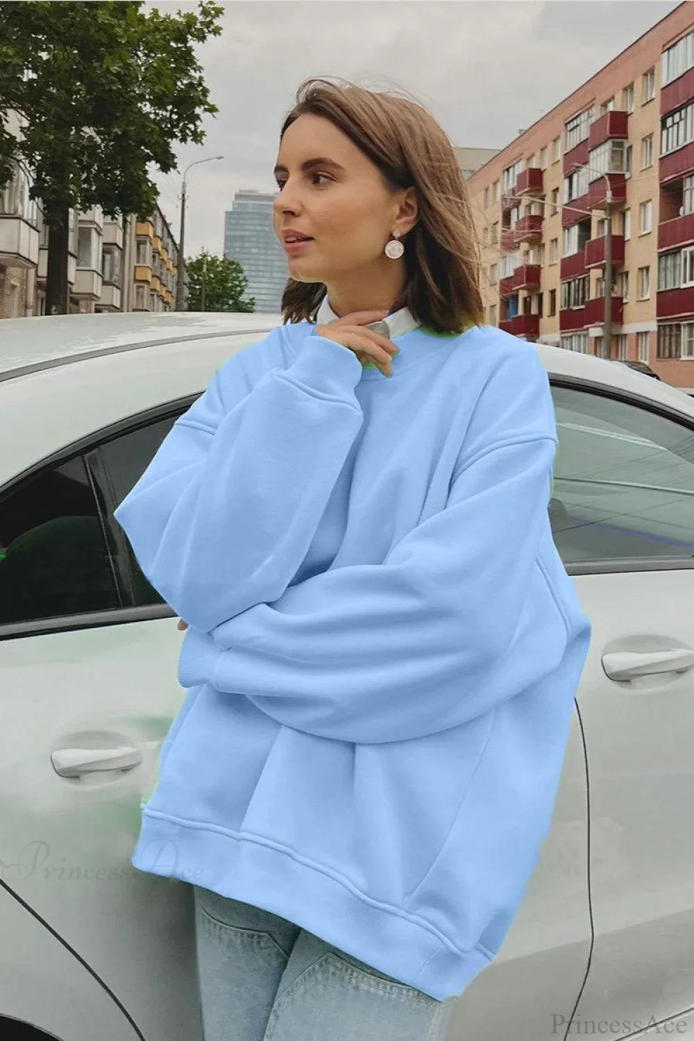 Solid Oversize Relaxed Pullover Sweatshirt
