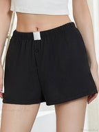 Solid Plaid Elastic Waist Short