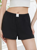 Solid Plaid Elastic Waist Short