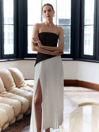 Pleated Strapless Split Dress