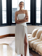 Pleated Strapless Split Dress