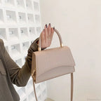 Solid PU Leather Designer Casual Crossbody Top Handle Handbag