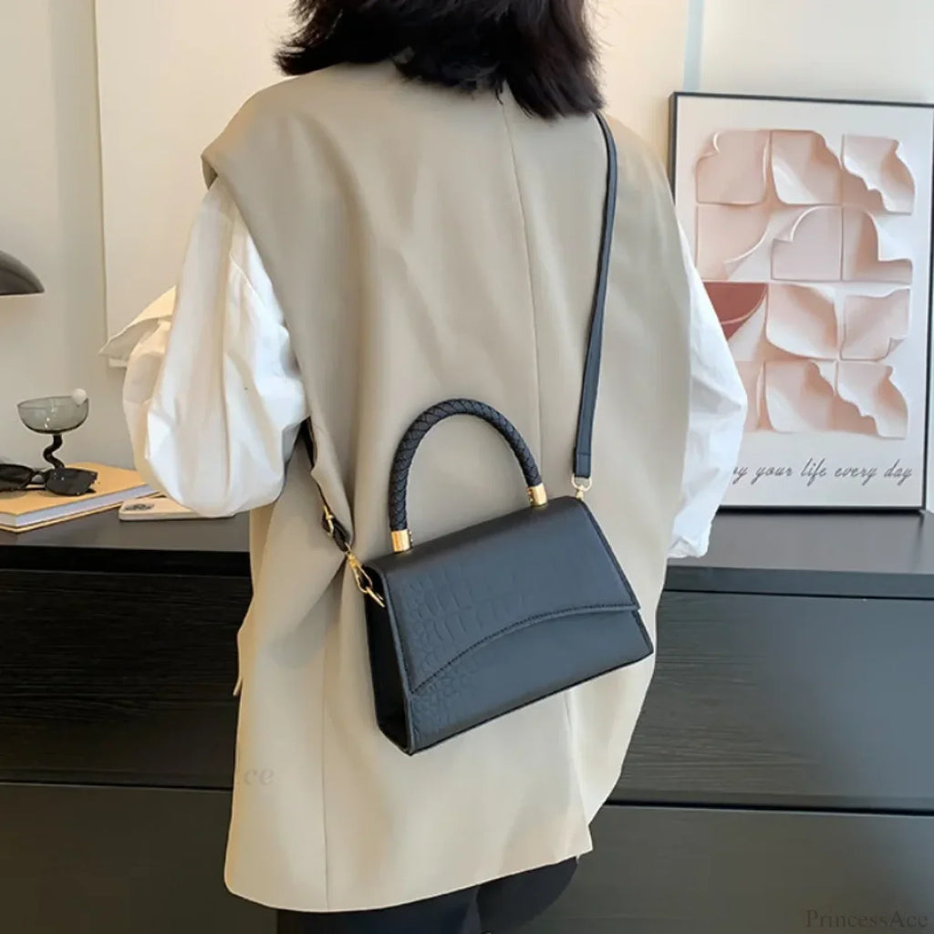 Solid PU Leather Designer Casual Crossbody Top Handle Handbag