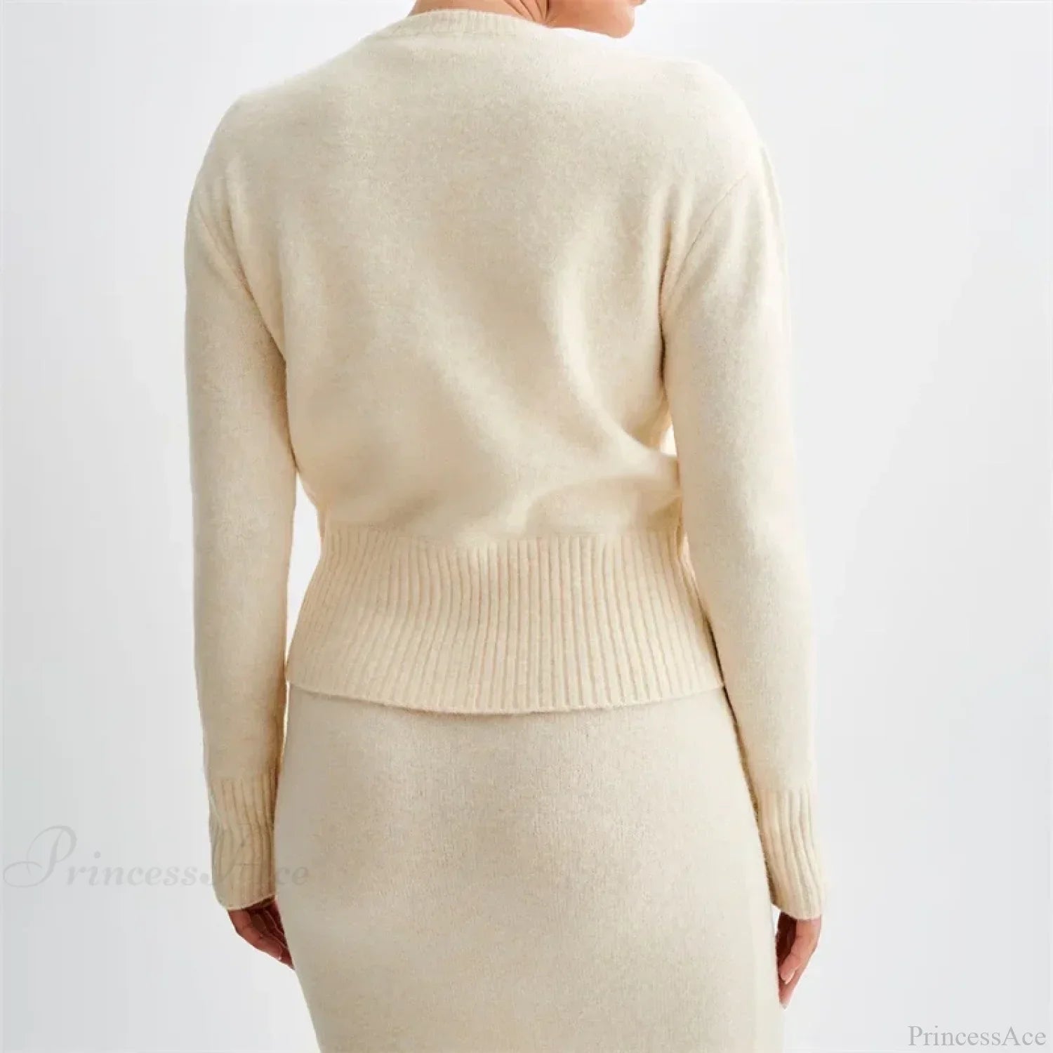 Solid Round Neck Single Breasted Y2K Style Knit Cardigan