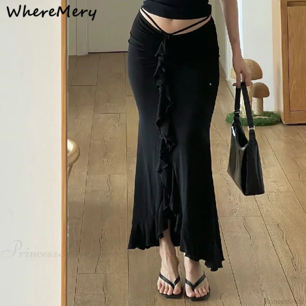 Solid Ruffles Bandage Street Skirt