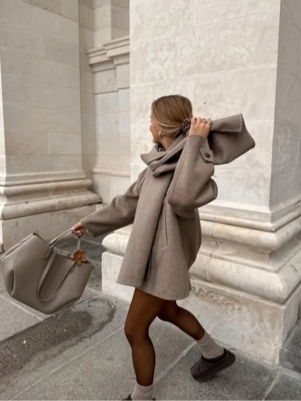 Solid Single Breasted Woolen Coat