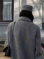 Solid Turn-Down Collar Loose Overcoat