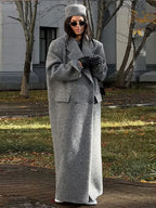 Solid Turn-Down Collar Loose Overcoat