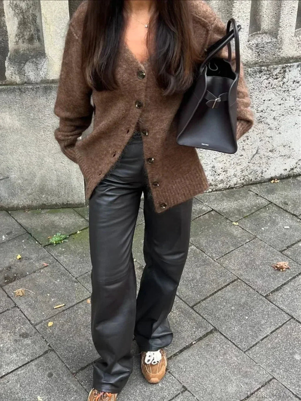 Solid V-neck Mohair Loose Cardigan