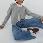 Solid Vintage Round Neck Button Cardigan