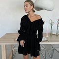 Solid White Cotton Rayon Long Sleeve Ruffle Dress