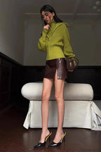 Solid Zip Fitted Waist Fake Cardigan