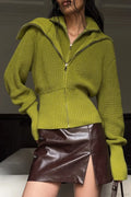 Solid Zip Fitted Waist Fake Cardigan