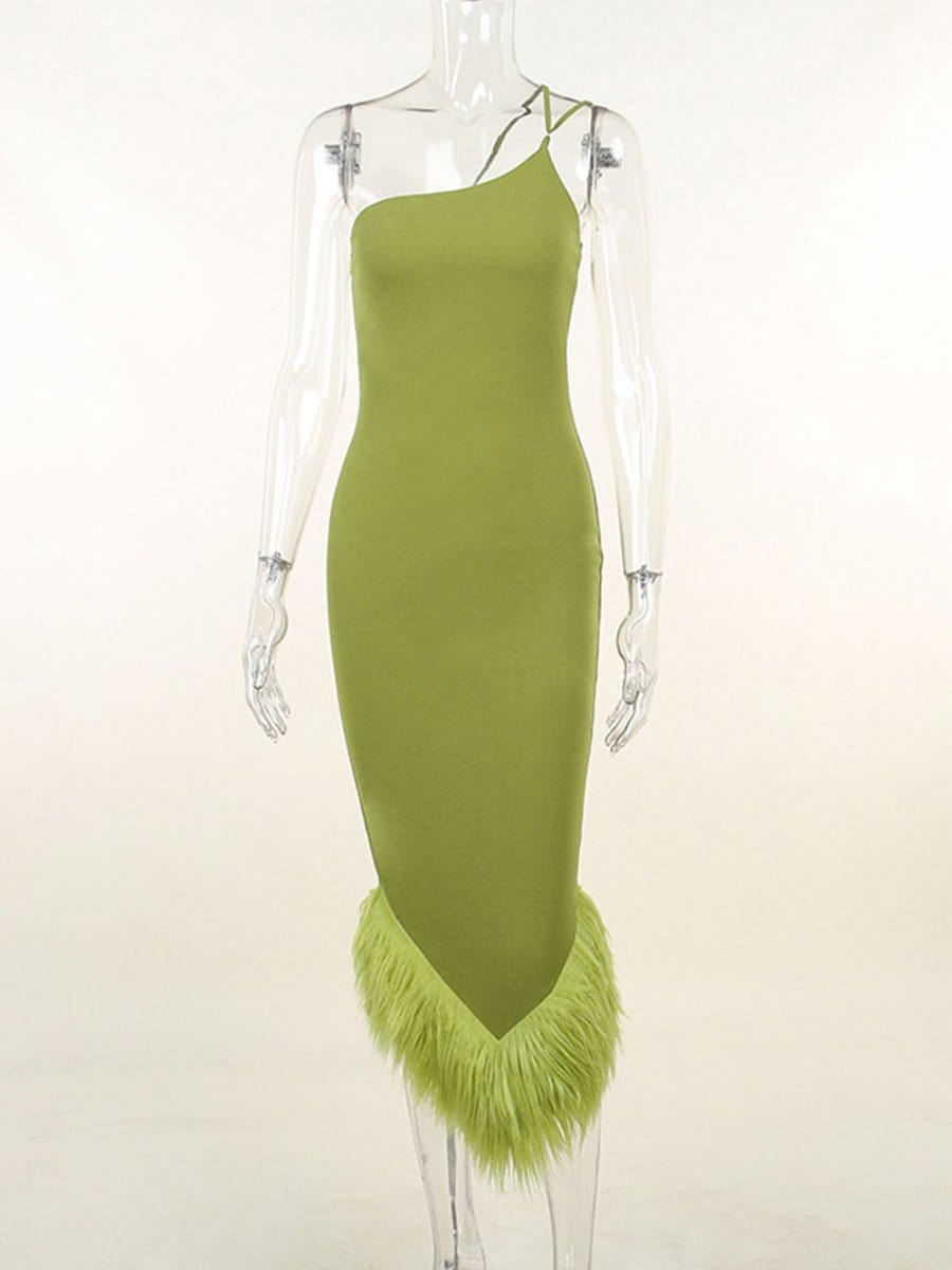 Sonia One Shoulder Feather Midi Dress