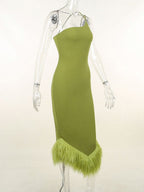 Sonia One Shoulder Feather Midi Dress