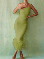 Sonia One Shoulder Feather Midi Dress