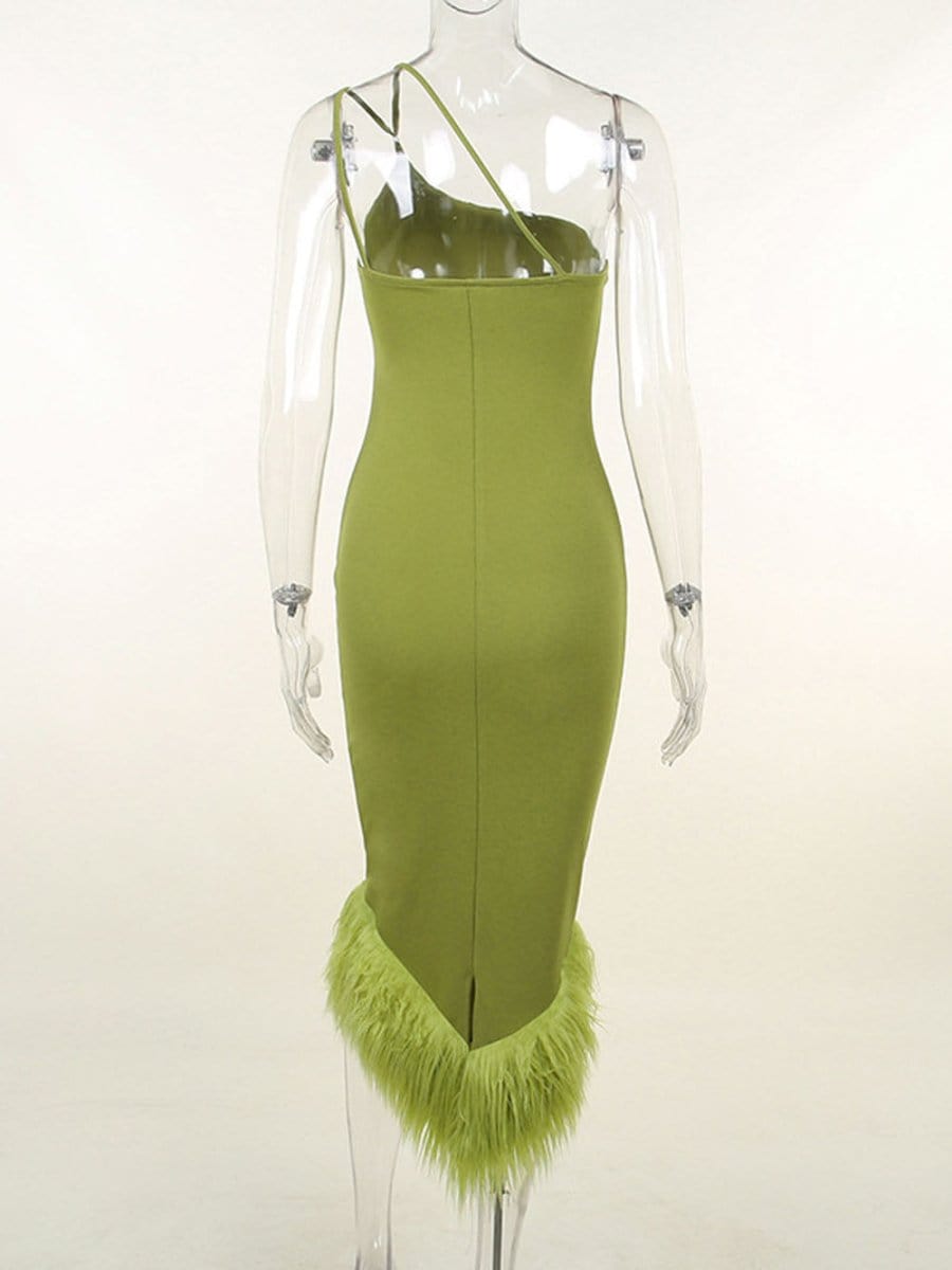 Sonia One Shoulder Feather Midi Dress