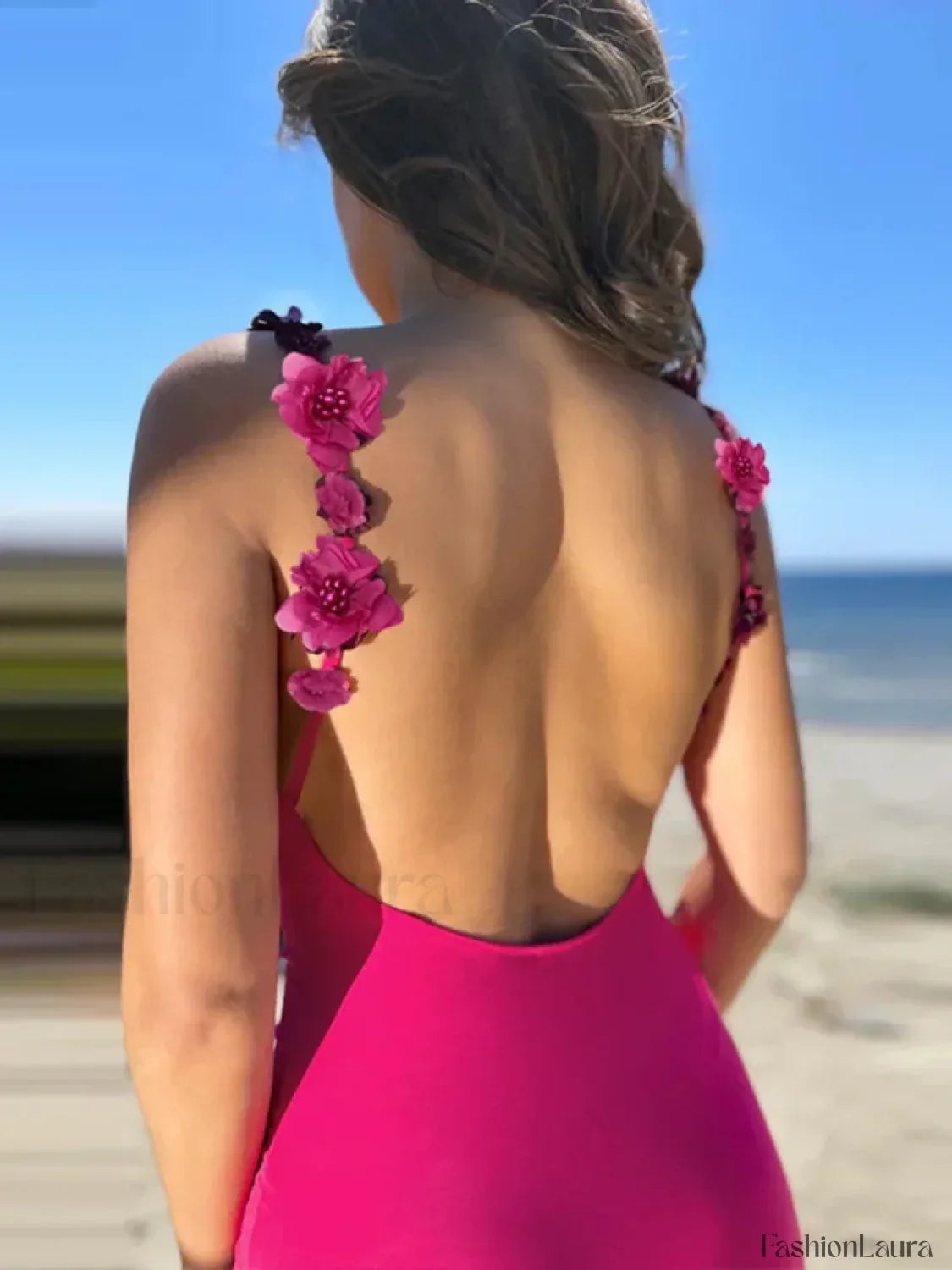 Rose Pink Spaghetti Backless Maxi Dress