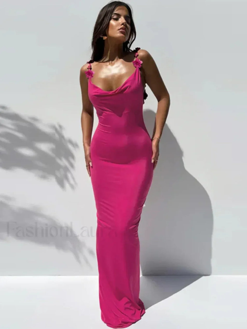 Rose Pink Spaghetti Backless Maxi Dress