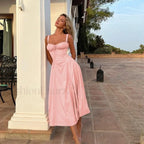 Pink Spaghetti Strap Lace-up Floral Dress