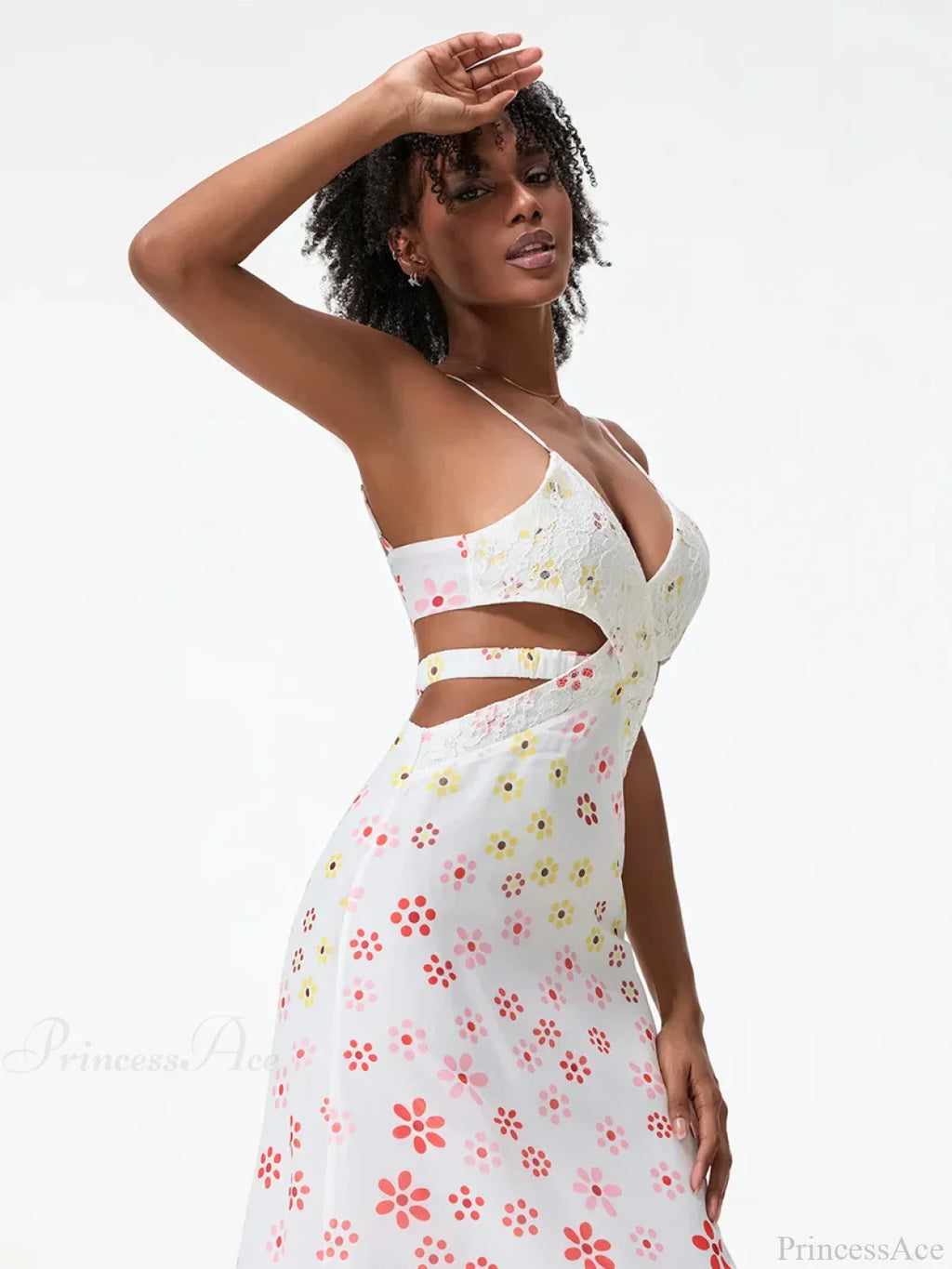 Spaghetti Straps Elegant Backless Bow Cross Floral Dress