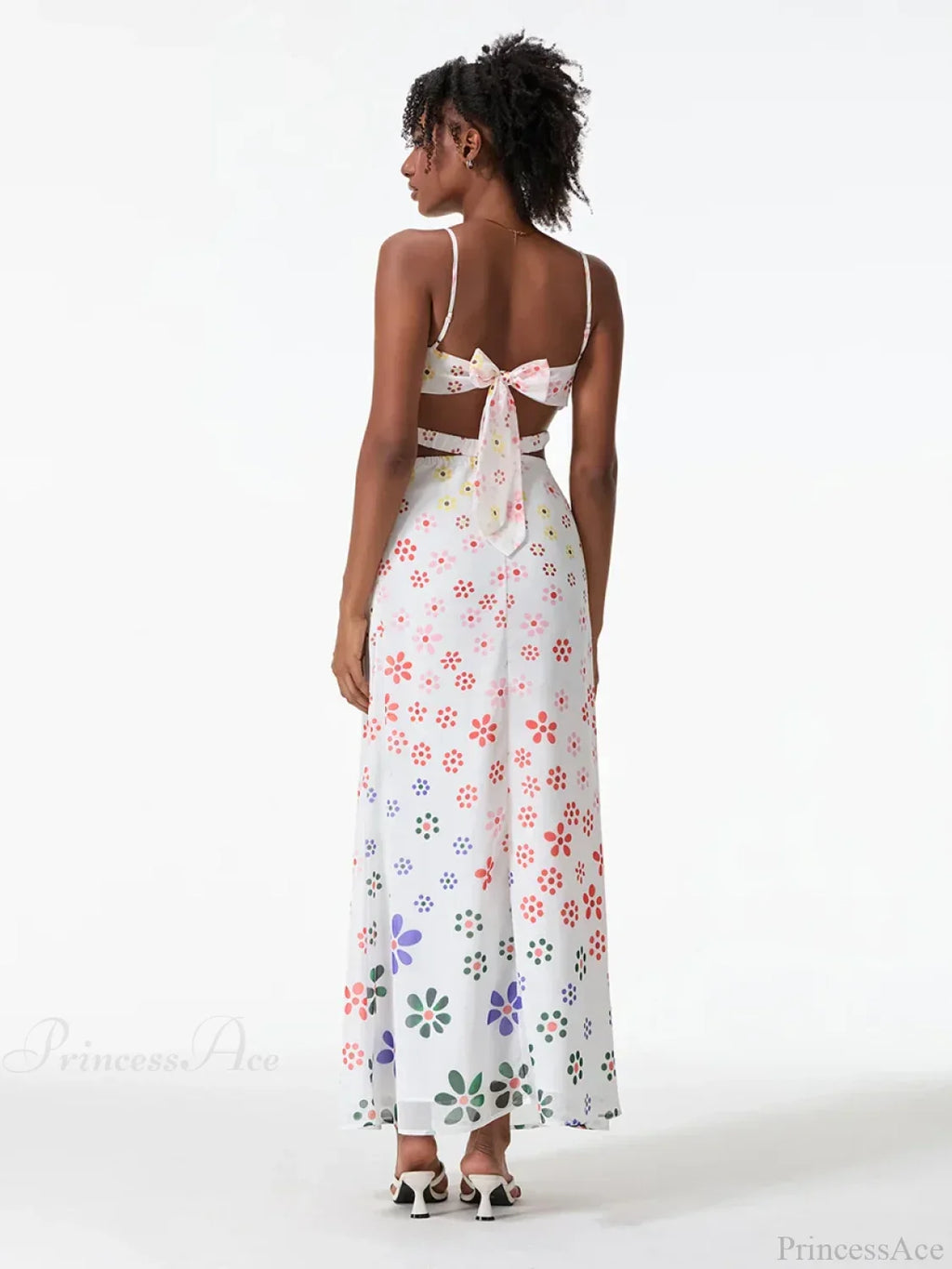 Spaghetti Straps Elegant Backless Bow Cross Floral Dress