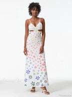 Spaghetti Straps Elegant Backless Bow Cross Floral Dress