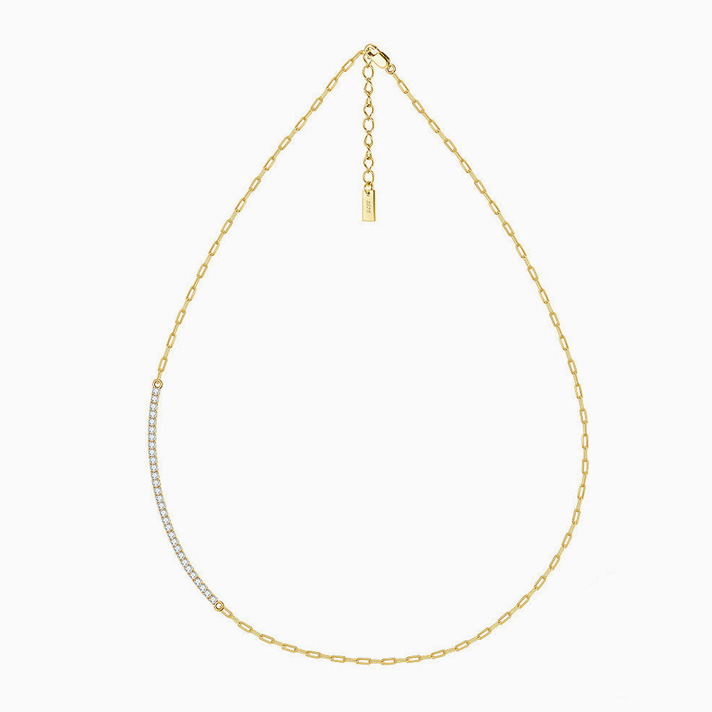 Cubic Zirconia Sterling Silver Paper Clip Choker Necklace