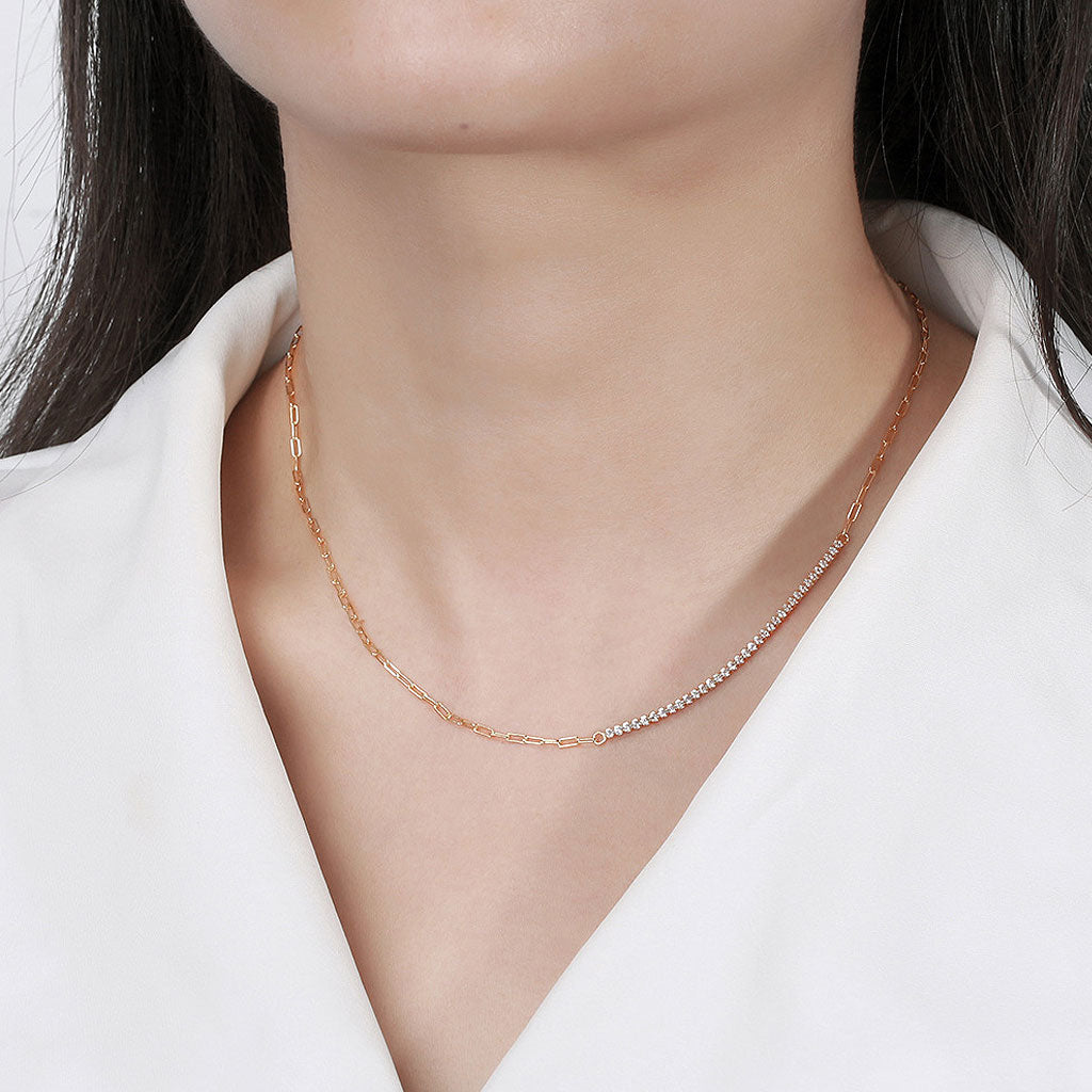 Cubic Zirconia Sterling Silver Paper Clip Choker Necklace