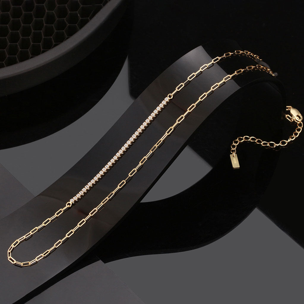Cubic Zirconia Sterling Silver Paper Clip Choker Necklace