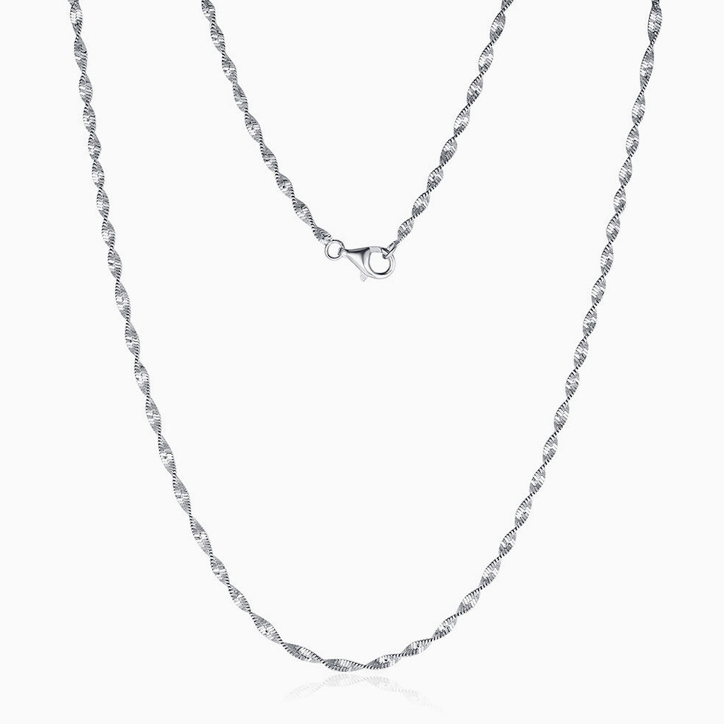 Rhodium Plated Sterling Silver 2MM Singapore Chain Necklace