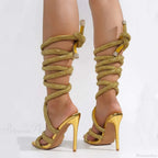 Sparkling Gothic Ankle Strap Gladiator Sandals Tall Heel