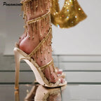 Sparkling Gothic Gilded Crystal Gladiator Sandals Tall Heel
