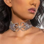 Sparkly Butterfly Crystal Choker Necklace - Silver