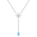 Sparkly Cubic Zirconia Star and Blue Topaz Heart Pendant Necklace