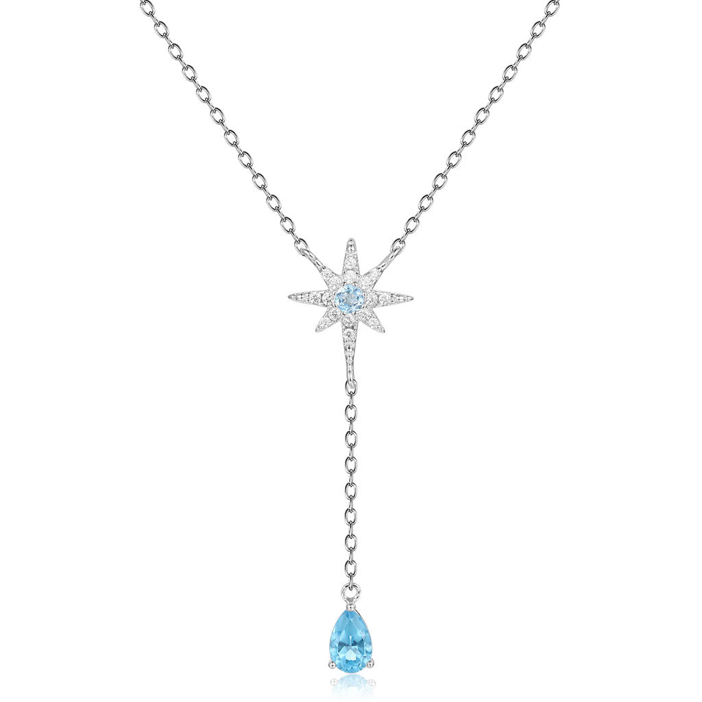 Sparkly Cubic Zirconia Star and Blue Topaz Heart Pendant Necklace