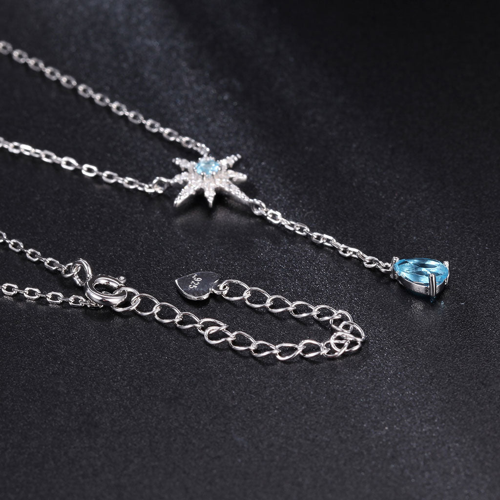 Sparkly Cubic Zirconia Star and Blue Topaz Heart Pendant Necklace
