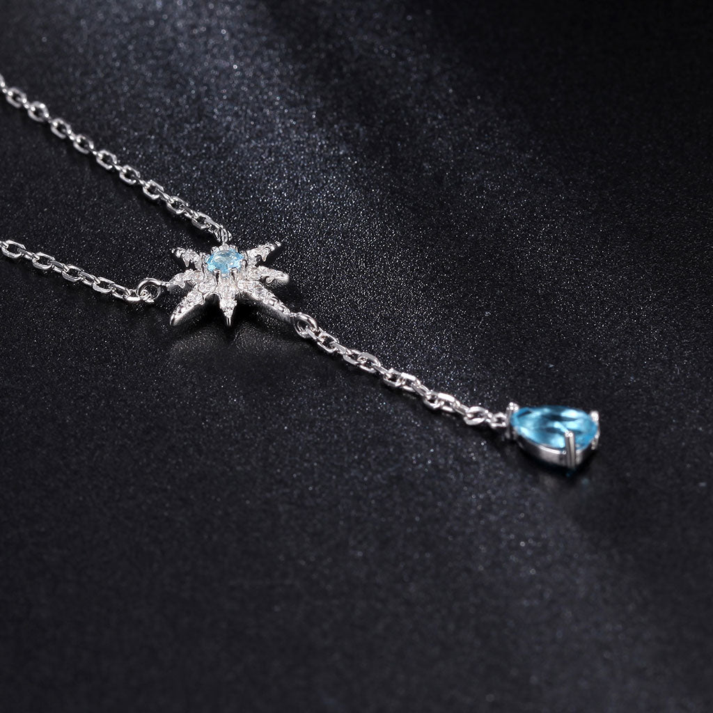 Sparkly Cubic Zirconia Star and Blue Topaz Heart Pendant Necklace