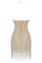 Sparkly Gatsby Rhinestone Fringe Trim Halter Mini Dress - Silver