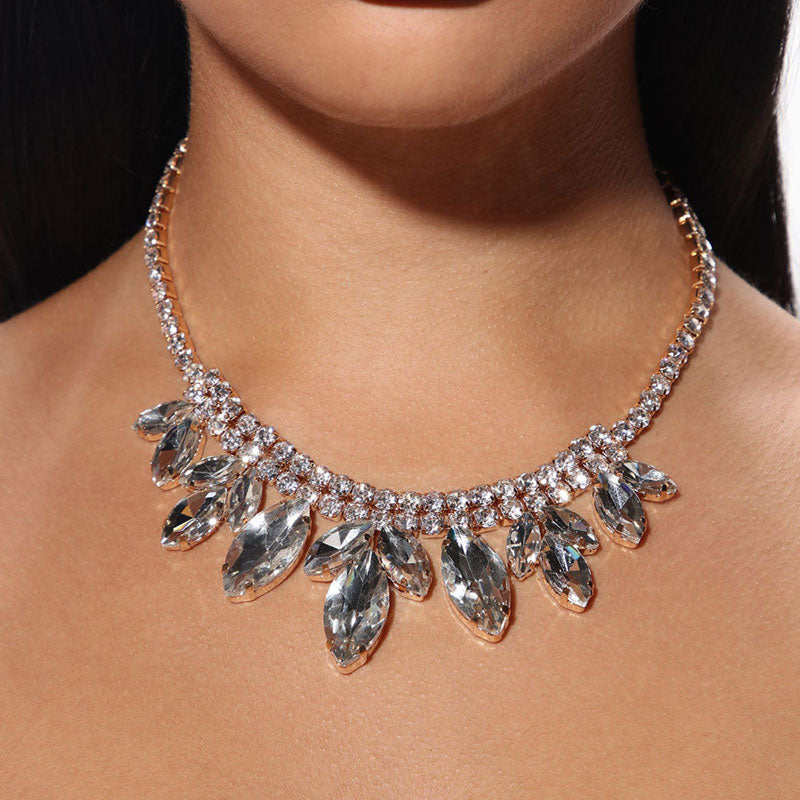 Rhinestone Marquise Cut Sparkly Collar Necklace - Silver