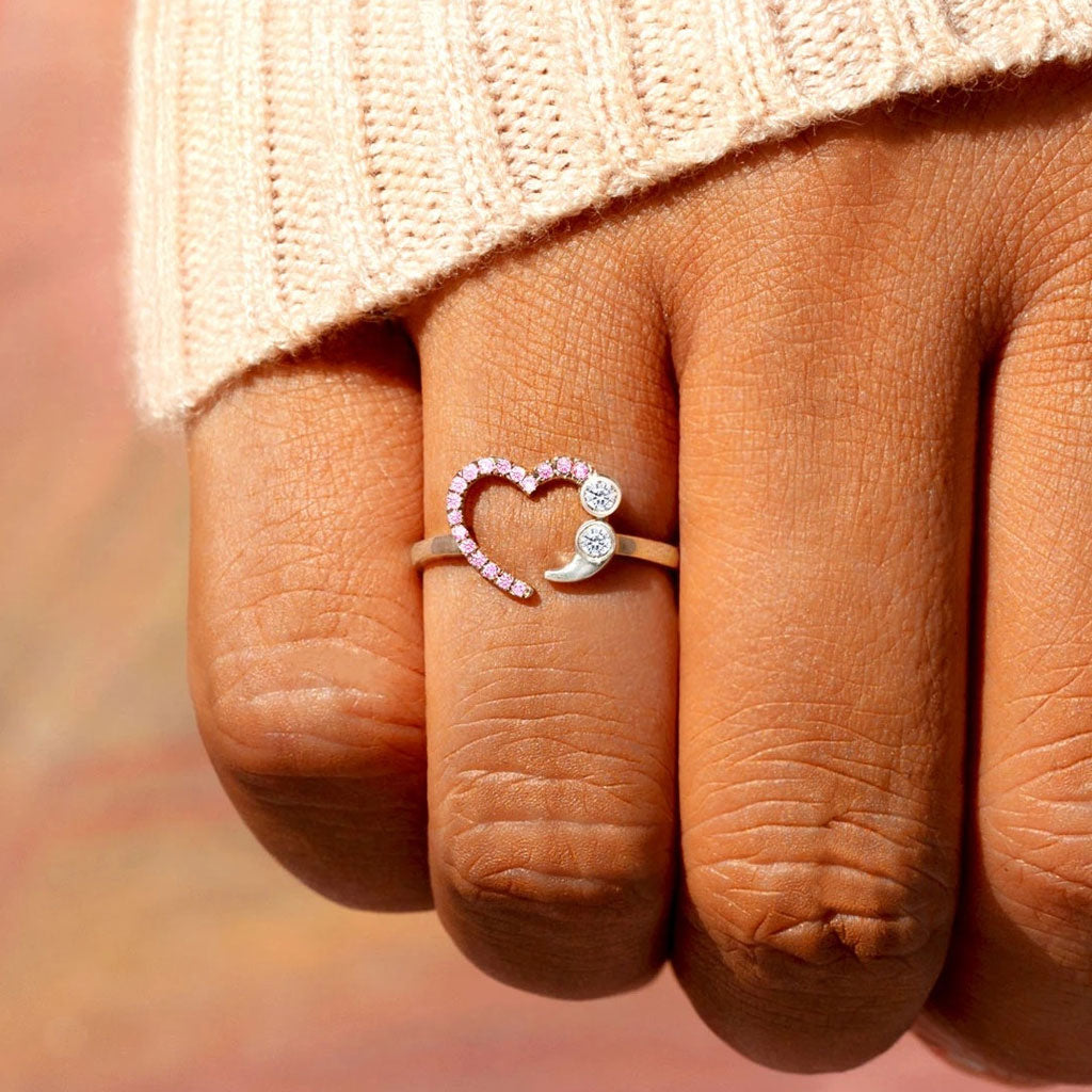 Rhinestone Heart Eternity Ring - Silver