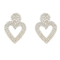 Heart Shape Drop Earrings with Sparkly Crystal Details - Silver