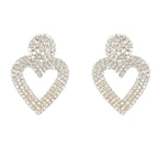 Heart Shape Drop Earrings with Sparkly Crystal Details - Silver