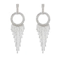 Sparkly Crystal Hoop Fringe Dangle Earrings - Silver