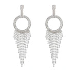 Sparkly Crystal Hoop Fringe Dangle Earrings - Silver