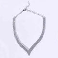 Sparkly V Shaped Rhinestone Collar Necklace - Silver