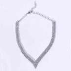 Sparkly V Shaped Rhinestone Collar Necklace - Silver